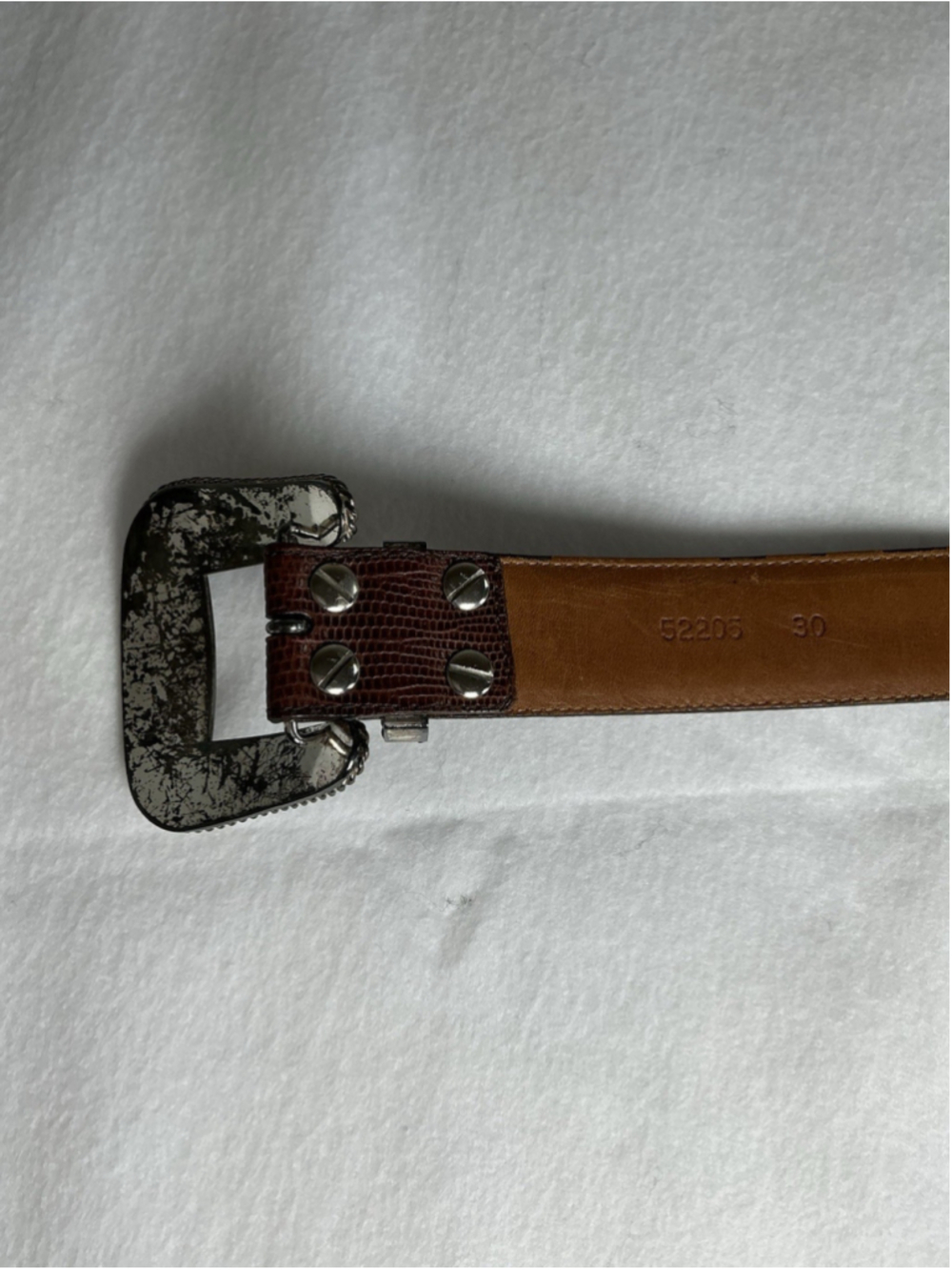 Vintage Al Beres USA Lizard Leather Belt Sz 30 Brown Western 3 Piece Tip Buckle - Picture 4 of 15
